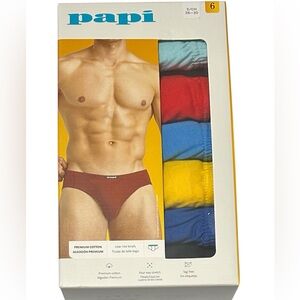 Papi 6-Men's Premium Cotton Low Rise Briefs Small (28-30) Blues/Red/Yellow/Black